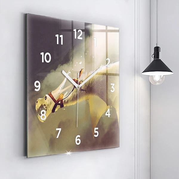 Wanduhr quadratisch Illustration eines Drachenreiters