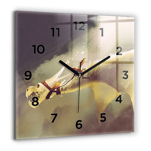 Wanduhr quadratisch Illustration eines Drachenreiters
