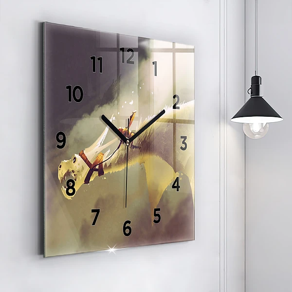 Wanduhr quadratisch Illustration eines Drachenreiters