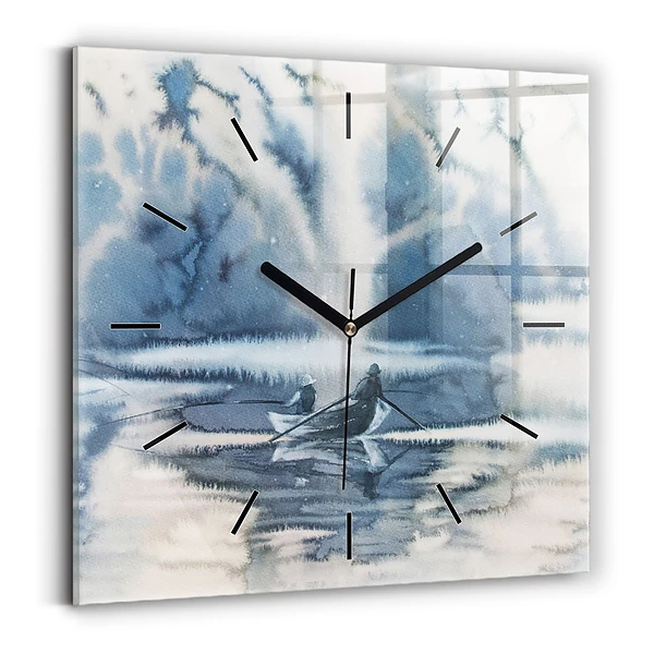 Wanduhr modern quadratisch Winter See Boot
