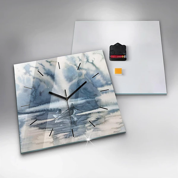 Wanduhr modern quadratisch Winter See Boot