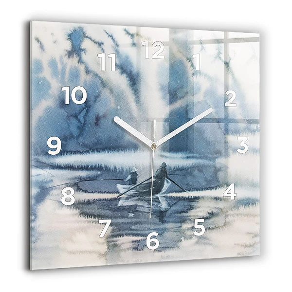Wanduhr modern quadratisch Winter See Boot