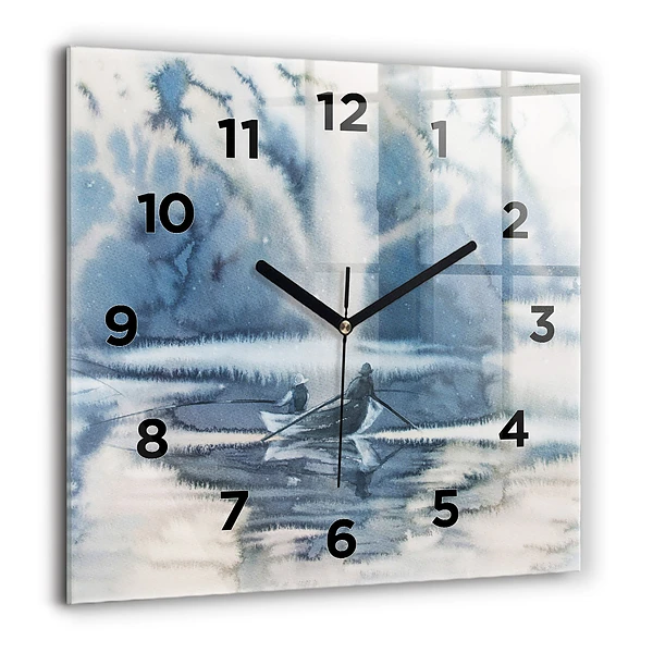Wanduhr modern quadratisch Winter See Boot