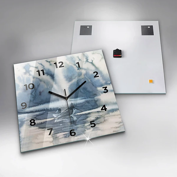 Wanduhr modern quadratisch Winter See Boot