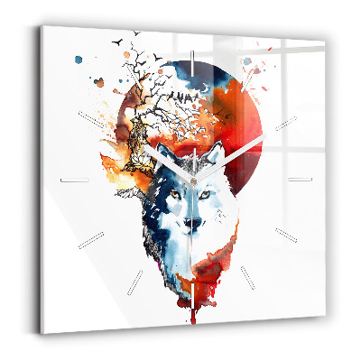 Wanduhr modern quadratisch Werwolf Vollmond und Luna