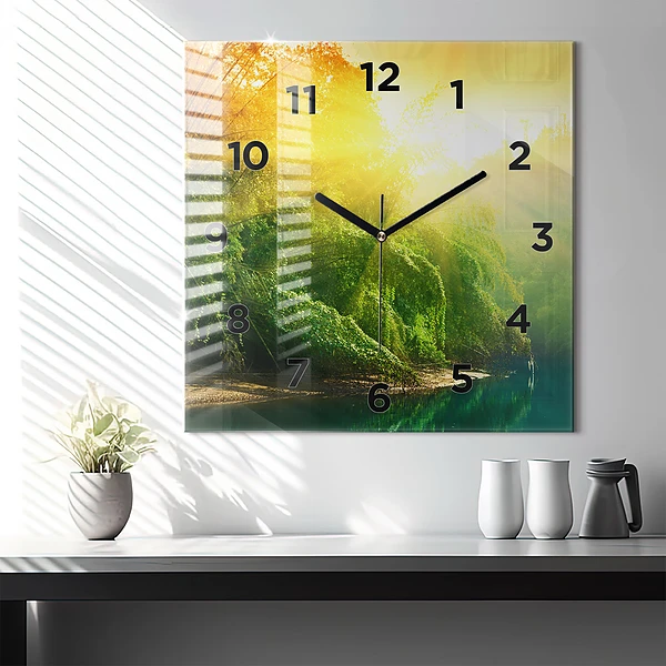 Wanduhr modern quadratisch Friedliche Natur