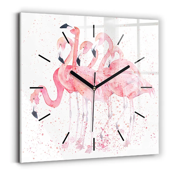 Wanduhr modern quadratisch Flamingo-Cluster
