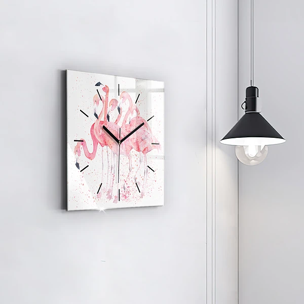 Wanduhr modern quadratisch Flamingo-Cluster