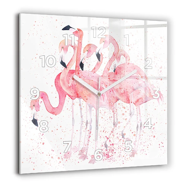 Wanduhr modern quadratisch Flamingo-Cluster