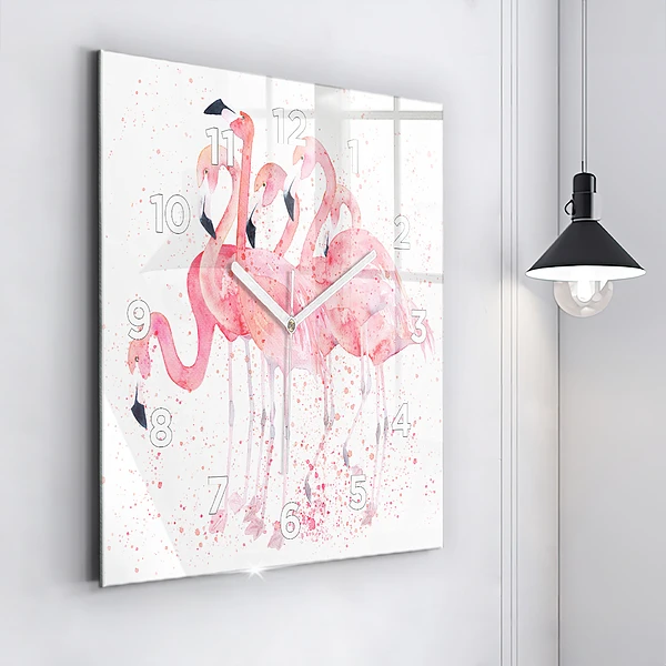 Wanduhr modern quadratisch Flamingo-Cluster