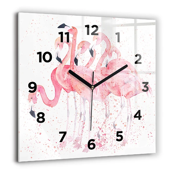 Wanduhr modern quadratisch Flamingo-Cluster