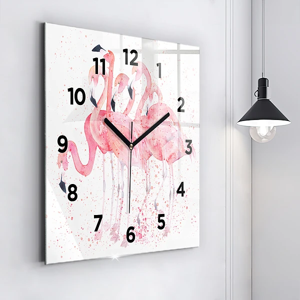 Wanduhr modern quadratisch Flamingo-Cluster