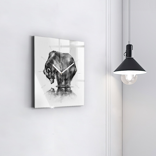 Wanduhr quadratisch mit motiv Zeichnung Bär