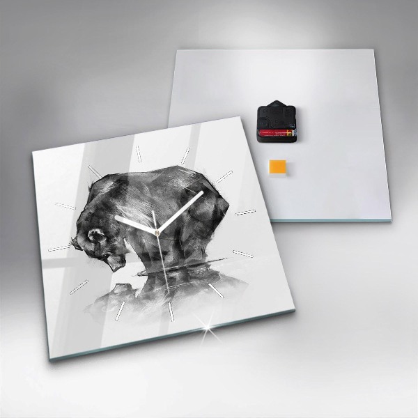 Wanduhr quadratisch mit motiv Zeichnung Bär