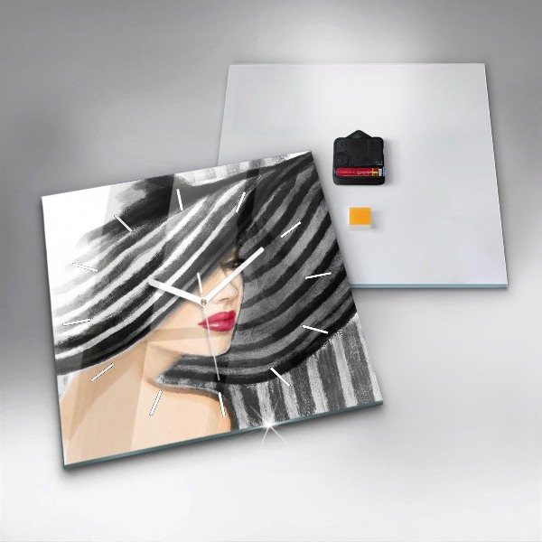 Wanduhr quadratisch mit motiv Frau in Schwarz und Weiß
