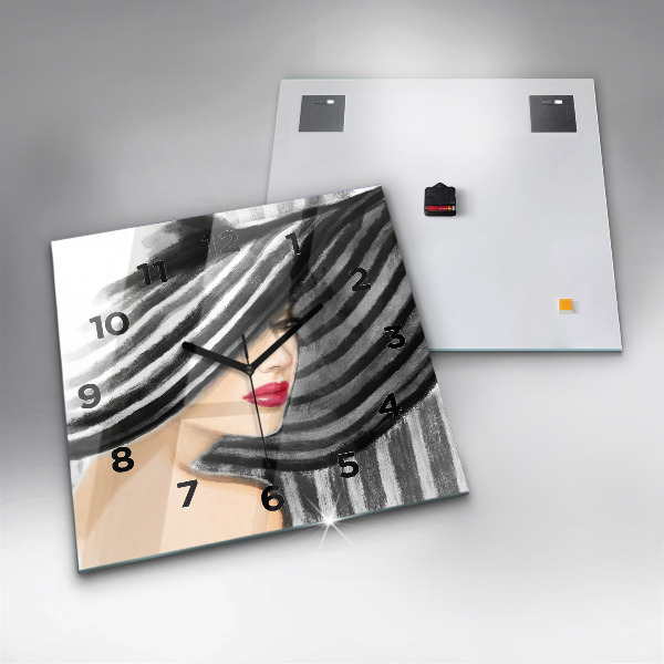 Wanduhr quadratisch mit motiv Frau in Schwarz und Weiß