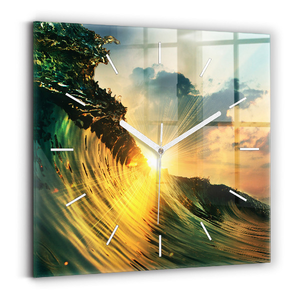 Wanduhr quadratisch Wellenperspektive Sonnenuntergang