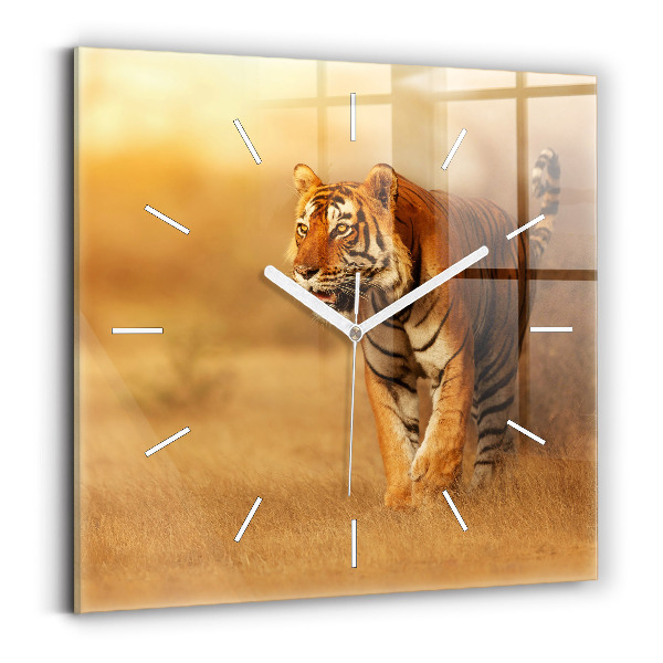 Wanduhr quadratisch mit motiv Tiger jagen