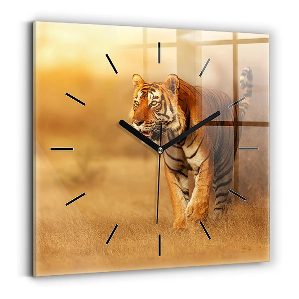 Wanduhr quadratisch mit motiv Tiger jagen
