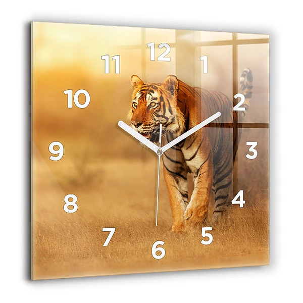 Wanduhr quadratisch mit motiv Tiger jagen