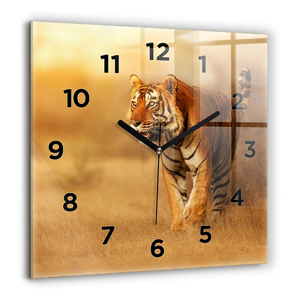 Wanduhr quadratisch mit motiv Tiger jagen