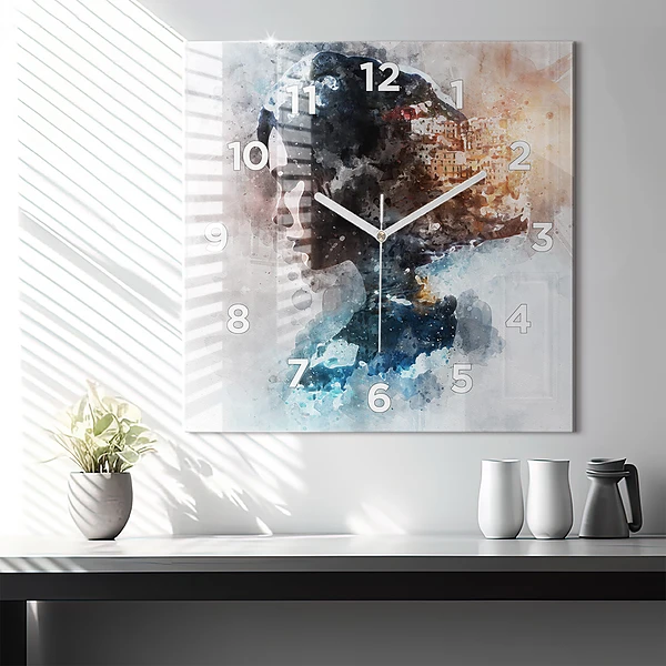 Wanduhr modern quadratisch Die Vergangenheit im Hinterkopf