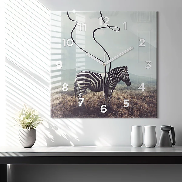 Wanduhr modern quadratisch Zebra - Abstraktion