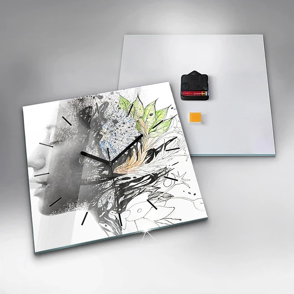 Wanduhr quadratisch mit motiv Abstraktes Frauengesicht