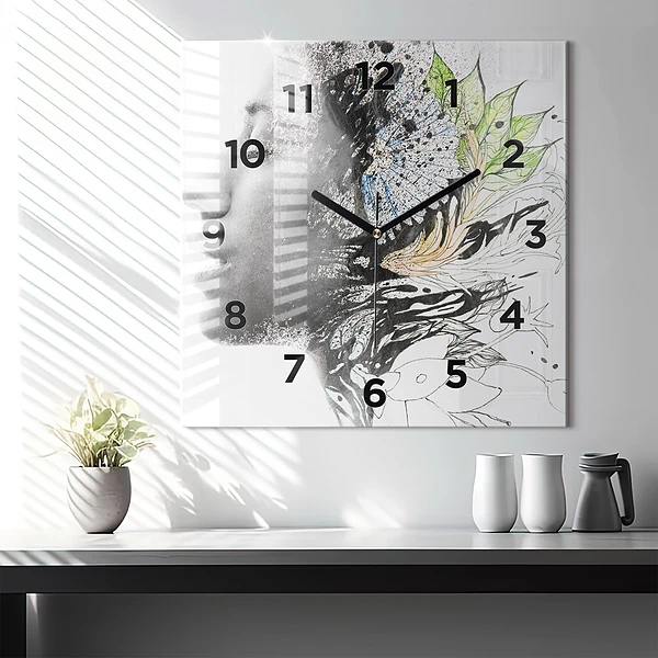 Wanduhr quadratisch mit motiv Abstraktes Frauengesicht