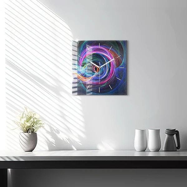 Wanduhr quadratisch Buntes Fraktal