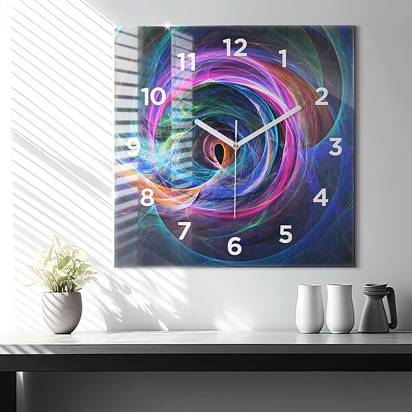 Wanduhr quadratisch Buntes Fraktal