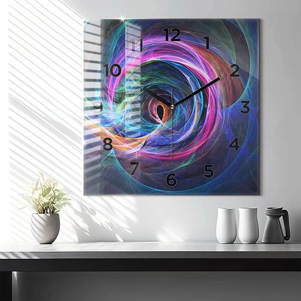 Wanduhr quadratisch Buntes Fraktal