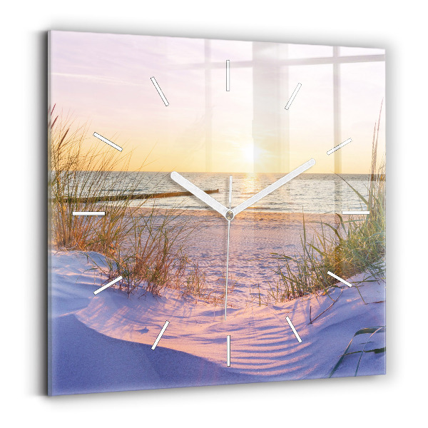 Wanduhr modern quadratisch Polnischer Sonnenuntergang am Meer