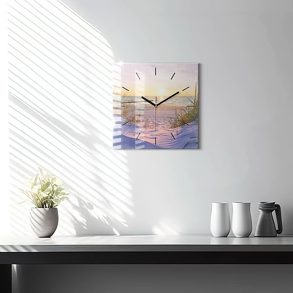 Wanduhr modern quadratisch Polnischer Sonnenuntergang am Meer