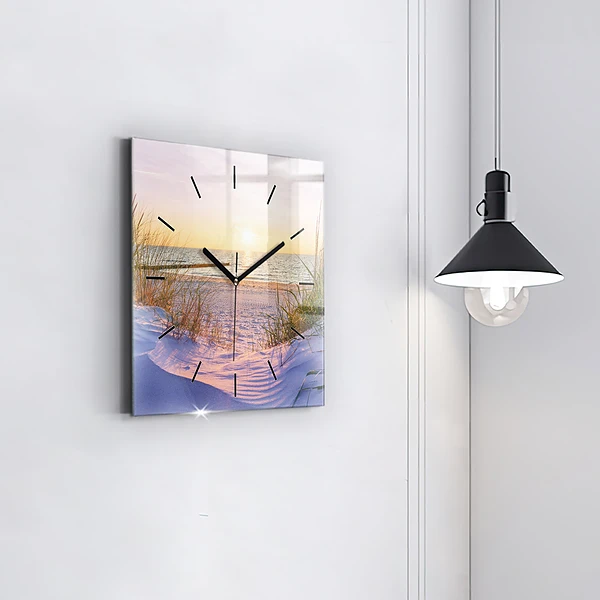 Wanduhr modern quadratisch Polnischer Sonnenuntergang am Meer