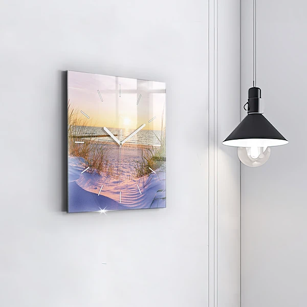 Wanduhr modern quadratisch Polnischer Sonnenuntergang am Meer