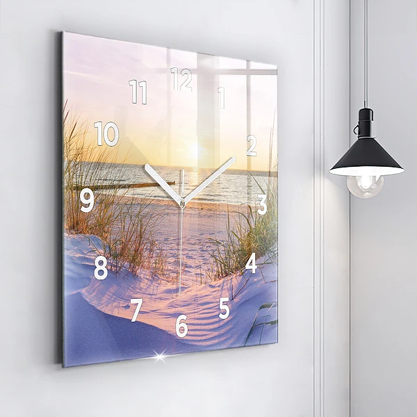 Wanduhr modern quadratisch Polnischer Sonnenuntergang am Meer