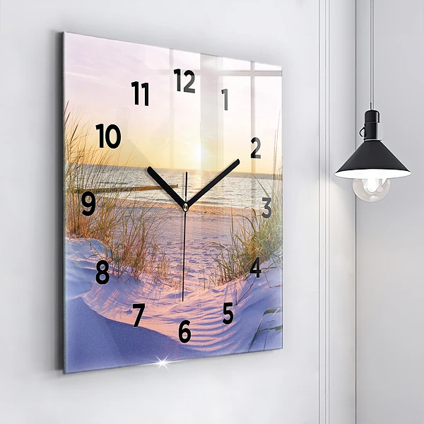 Wanduhr modern quadratisch Polnischer Sonnenuntergang am Meer