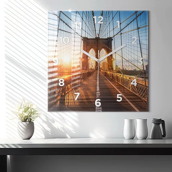 Wanduhr quadratisch Brooklyn-Brücke NYC
