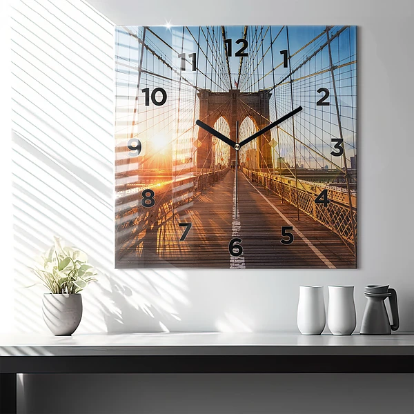 Wanduhr quadratisch Brooklyn-Brücke NYC