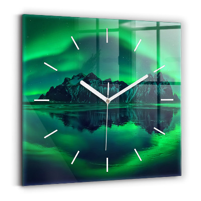 Wanduhr modern quadratisch Aurora borealis
