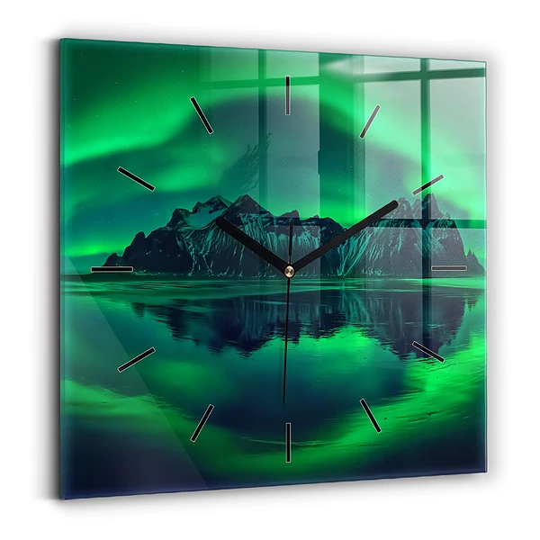 Wanduhr modern quadratisch Aurora borealis