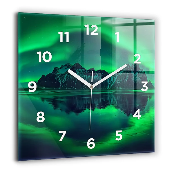 Wanduhr modern quadratisch Aurora borealis