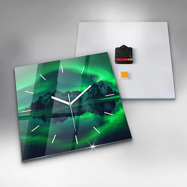 Wanduhr modern quadratisch Aurora borealis