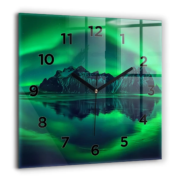 Wanduhr modern quadratisch Aurora borealis
