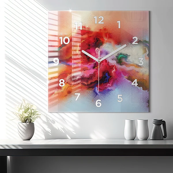 Wanduhr modern quadratisch Verschüttete Farbe