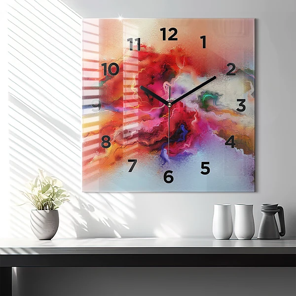 Wanduhr modern quadratisch Verschüttete Farbe
