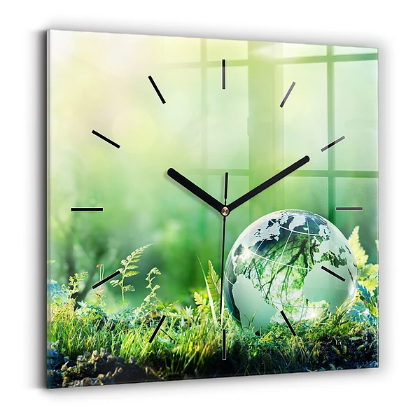 Wanduhr quadratisch Weltkugel