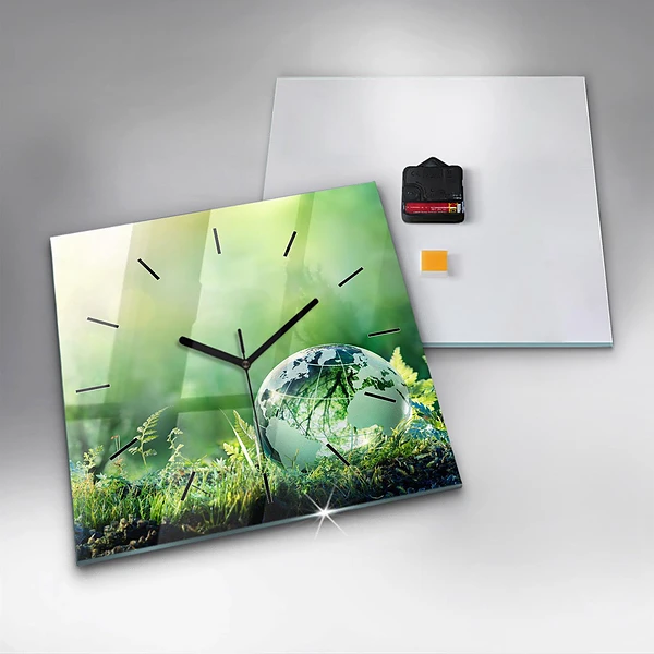 Wanduhr quadratisch Weltkugel