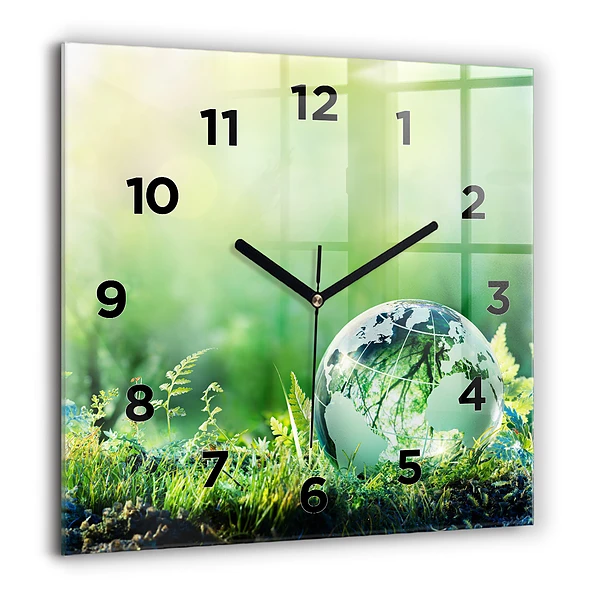 Wanduhr quadratisch Weltkugel